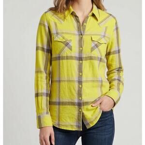 Nollie 100% Cotton Womens Button Front Yellow Plaid Shirt Medium